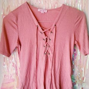 Pink Lace Up Top